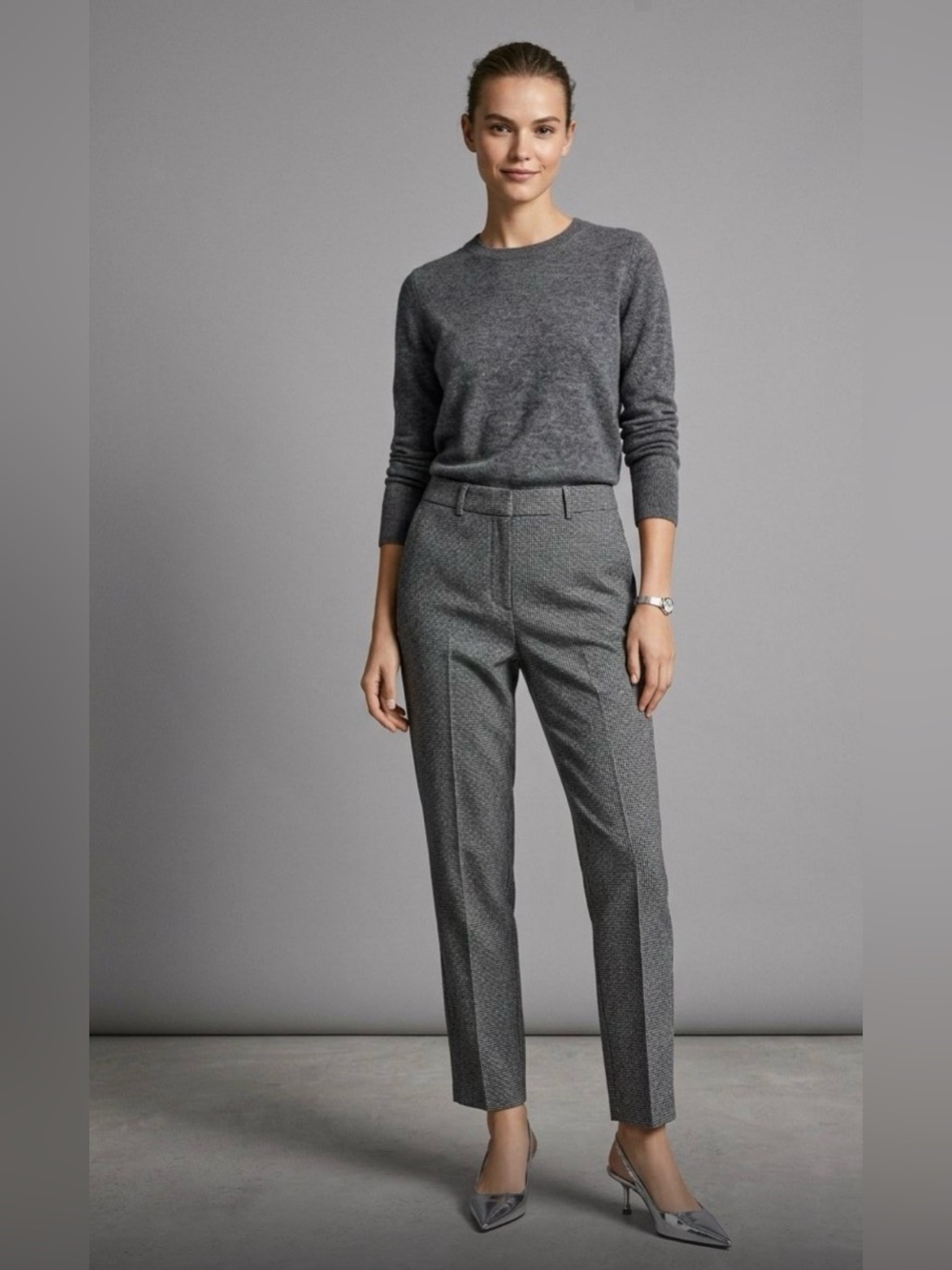 NEW Mango MNG Women 10 Houndstooth Wool Blend Slim Trousers Ankle Dress Pants
